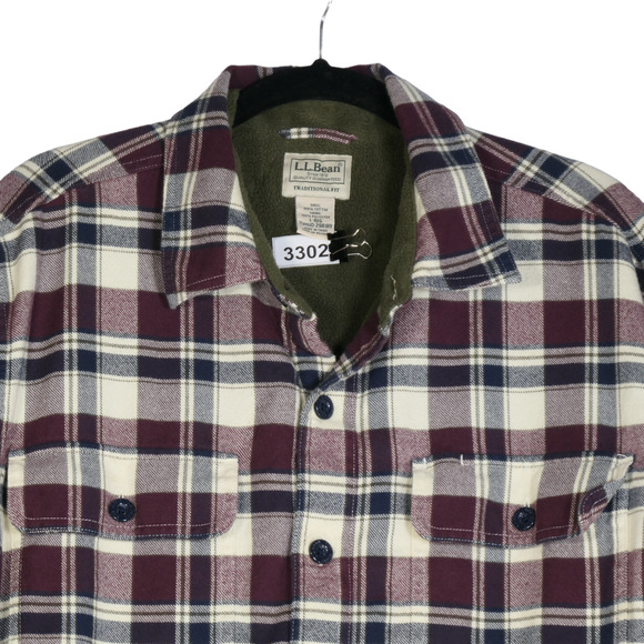 LL Bean Fleece Lined Flannel Shacket Mens Large Flannel Shirt Brown Side Pocket - Picture 5 of 11